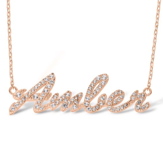 14K Rose Gold Plated Lab-Created Sapphire Cursive Name Necklace - 16" + 2"