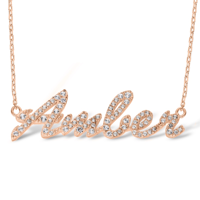 Main Image 1 of 14K Rose Gold Plated Lab-Created Sapphire Cursive Name Necklace - 16" + 2"