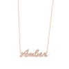 Thumbnail Image 2 of 14K Rose Gold Plated Lab-Created Sapphire Cursive Name Necklace - 16" + 2"