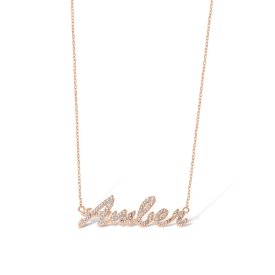14K Rose Gold Plated Lab-Created Sapphire Cursive Name Necklace - 16" + 2"