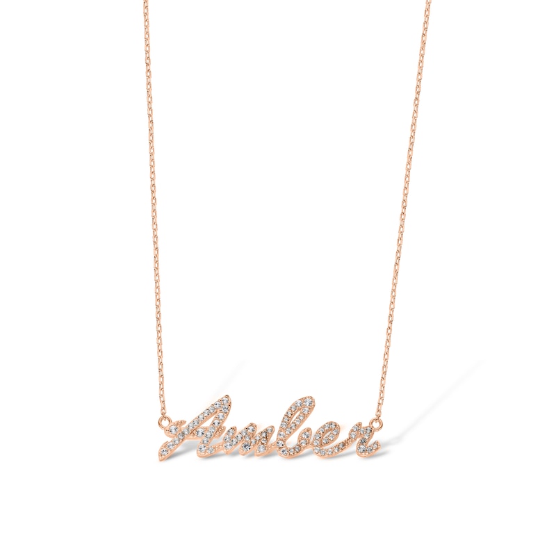 Main Image 2 of 14K Rose Gold Plated Lab-Created Sapphire Cursive Name Necklace - 16" + 2"