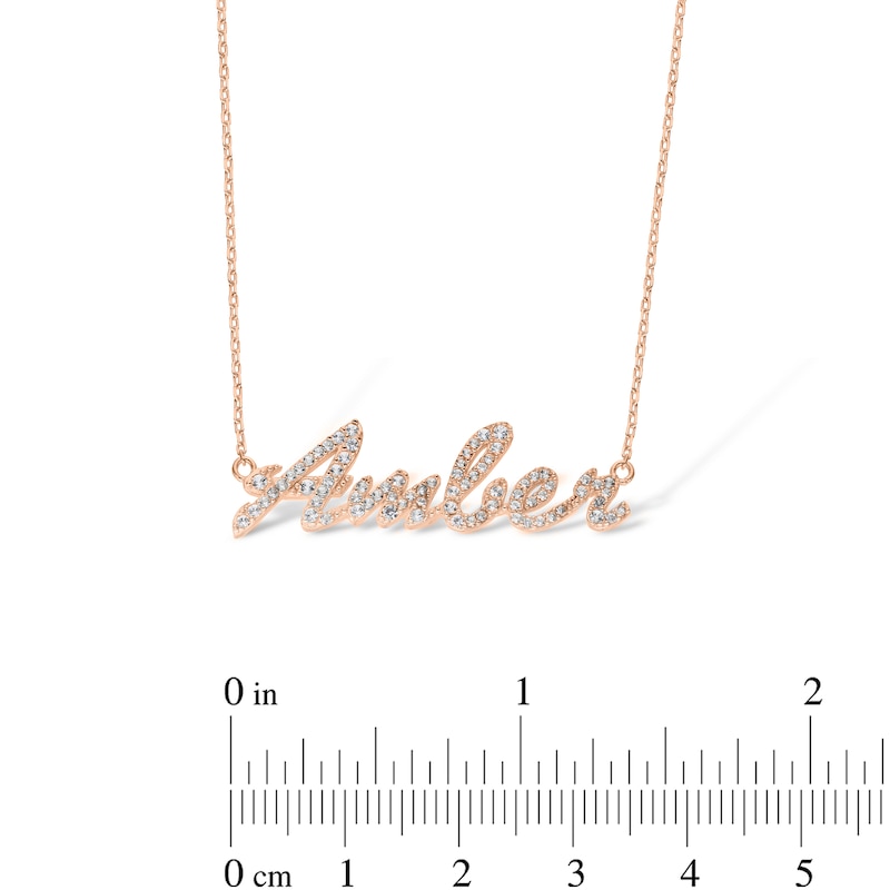 Main Image 5 of 14K Rose Gold Plated Lab-Created Sapphire Cursive Name Necklace - 16" + 2"