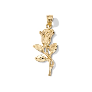 14K Gold Plated Diamond-Cut Rose Necklace Charm