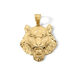 14K Gold Plated Yellow Diamond-Cut Tiger Head Necklace Charm