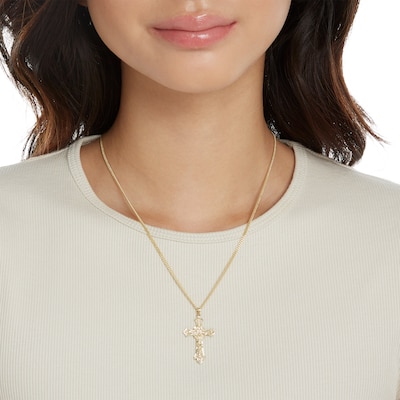 14K Gold Plated Filigree Crucifix Cross Necklace Charm