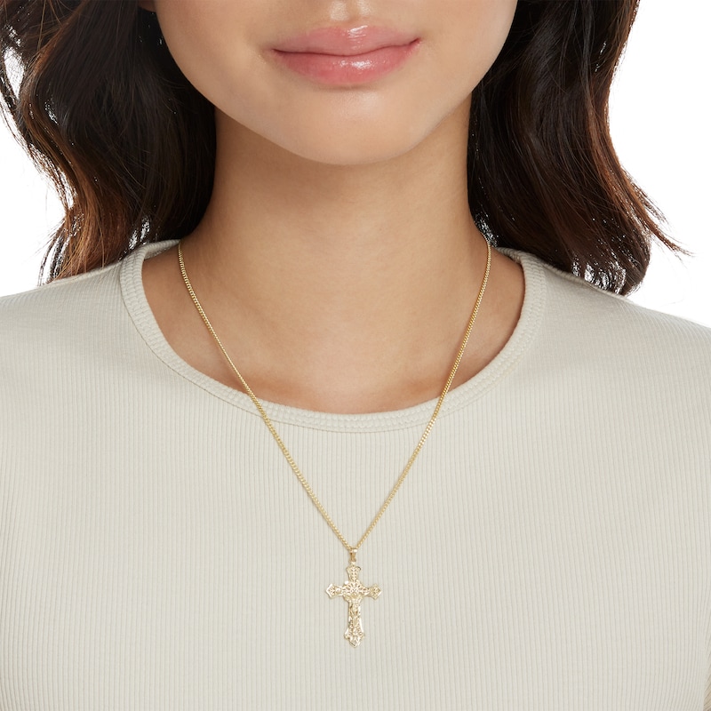 14K Gold Plated Filigree Crucifix Cross Necklace Charm