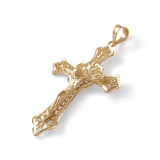 14K Gold Plated Filigree Crucifix Cross Necklace Charm