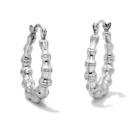 16.9mm Sterling Silver Hollow Stamped Bamboo Hoops