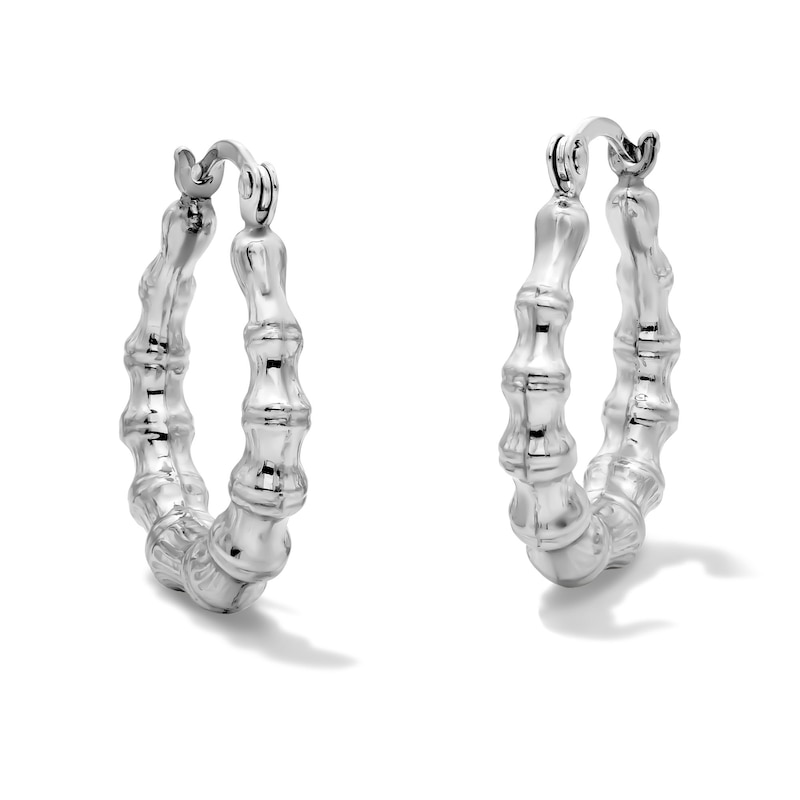 Main Image 1 of 16.9mm Sterling Silver Hollow Stamped Bamboo Hoops