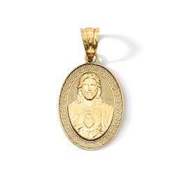 14K Gold Plated Reversable Jesus and Mary Oval Charm