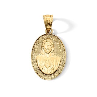14K Gold Plated Reversable Jesus and Mary Oval Charm