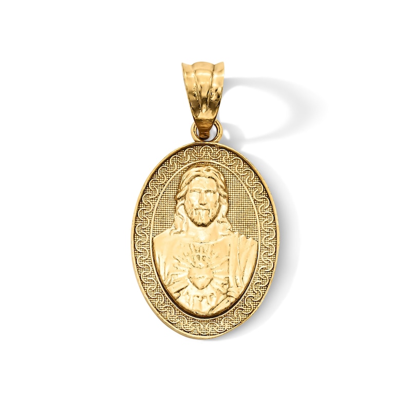 Main Image 1 of 14K Gold Plated Reversable Jesus and Mary Oval Charm