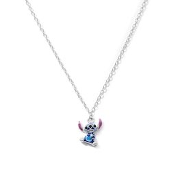 Child's Sterling Silver Crystal Enamel ©Disney Stitch Pendant - 15"