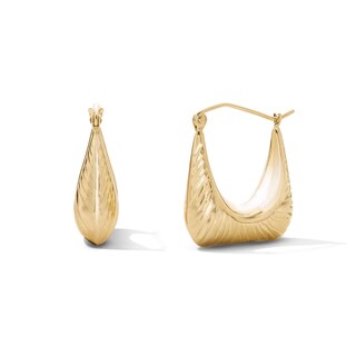 14K Gold Plated Hollow Diamond-Cut Square Hoops