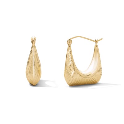 14K Gold Plated Hollow Diamond-Cut Square Hoops