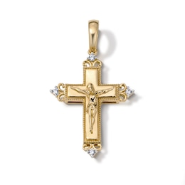 14K Gold Plated CZ Ornate Crucifix Necklace Charm