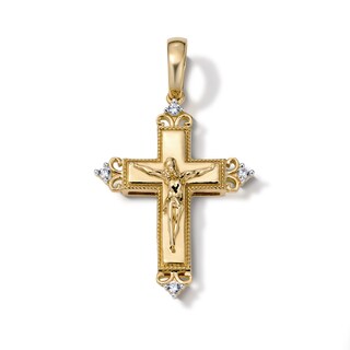 14K Gold Plated CZ Ornate Crucifix Necklace Charm