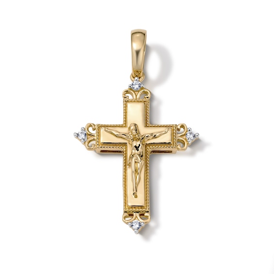 14K Gold Plated CZ Ornate Crucifix Necklace Charm