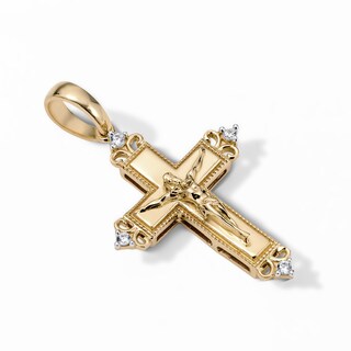 14K Gold Plated CZ Ornate Crucifix Necklace Charm