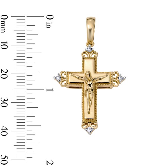 14K Gold Plated CZ Ornate Crucifix Necklace Charm