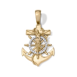 14K Gold Plated CZ Mariner Crucifix Necklace Charm