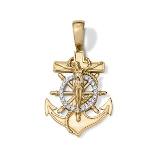 14K Gold Plated CZ Mariner Crucifix Necklace Charm
