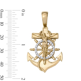 14K Gold Plated CZ Mariner Crucifix Necklace Charm