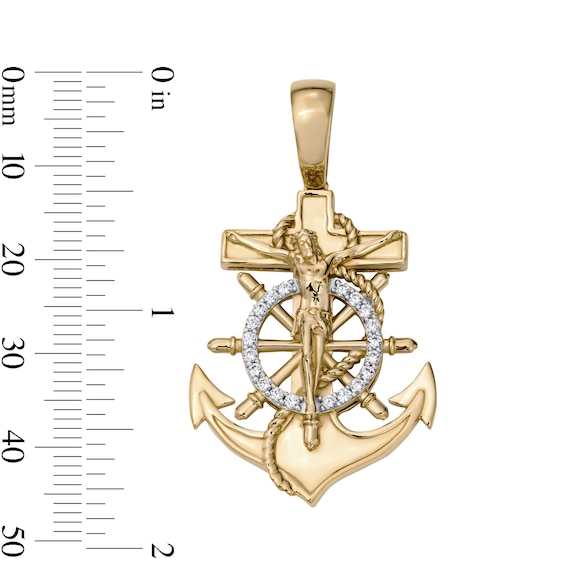 14K Gold Plated CZ Mariner Crucifix Necklace Charm