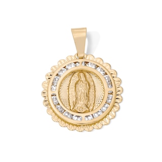 14K Gold Plated CZ Filagree Lady of Guadalupe Medallion Necklace Charm