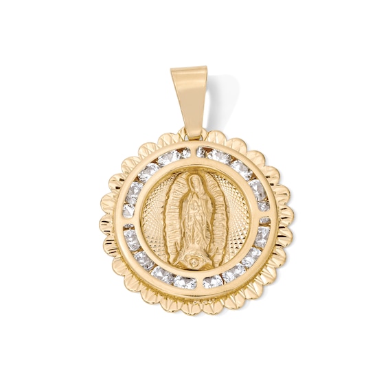 14K Gold Plated CZ Filagree Lady of Guadalupe Medallion Necklace Charm