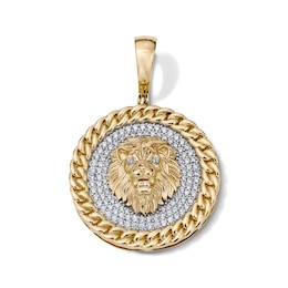 14K Gold Plated CZ Curb Chain Lion Medallion Necklace Charm