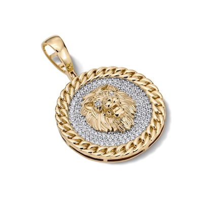 14K Gold Plated CZ Curb Chain Lion Medallion Necklace Charm