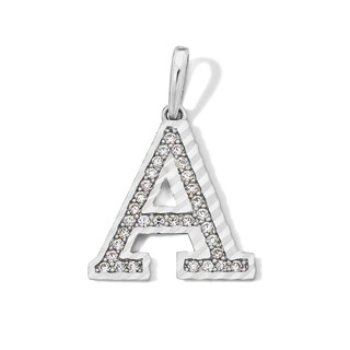 Sterling Silver CZ Diamond-Cut "A" Initial Charm