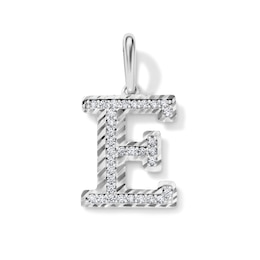 Solid Sterling Silver CZ Diamond Cut "E" Initial Necklace Charm