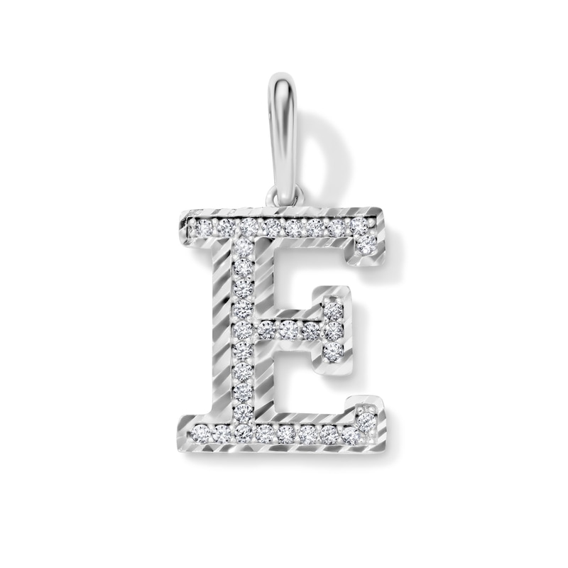 Solid Sterling Silver CZ Diamond Cut "E" Initial Necklace Charm