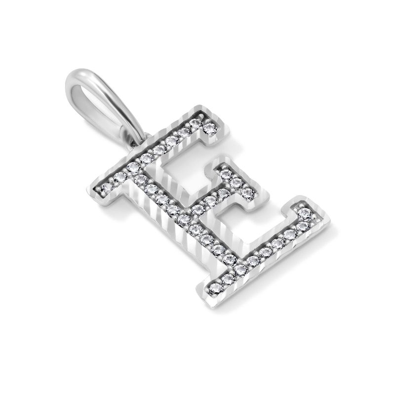 Solid Sterling Silver CZ Diamond Cut "E" Initial Necklace Charm