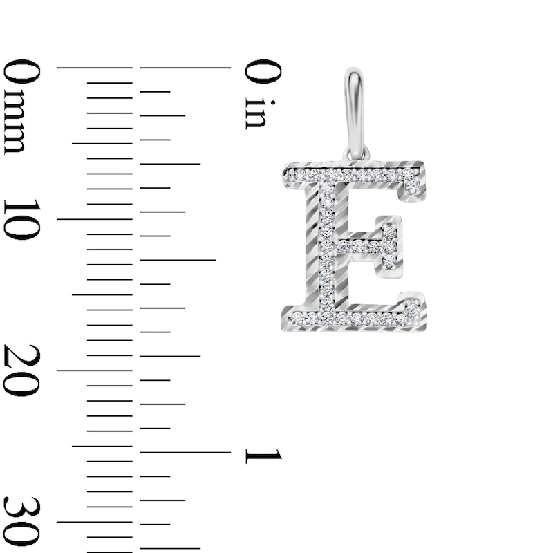 Solid Sterling Silver CZ Diamond Cut "E" Initial Necklace Charm