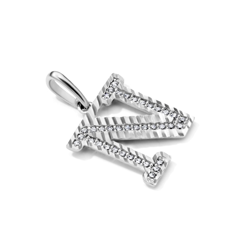 Solid Sterling Silver CZ Diamond Cut "N" Initial Necklace Charm