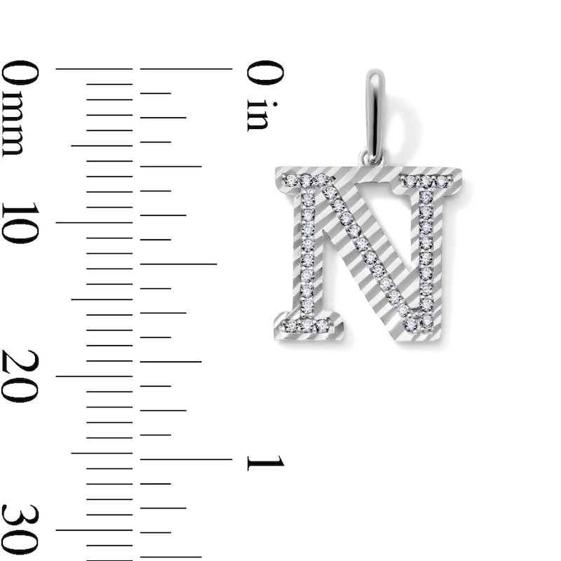 Solid Sterling Silver CZ Diamond Cut "N" Initial Necklace Charm