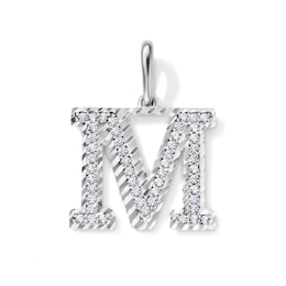 Solid Sterling Silver CZ Diamond Cut "M" Initial Necklace Charm