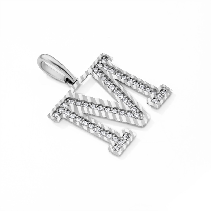 Solid Sterling Silver CZ Diamond Cut "M" Initial Necklace Charm