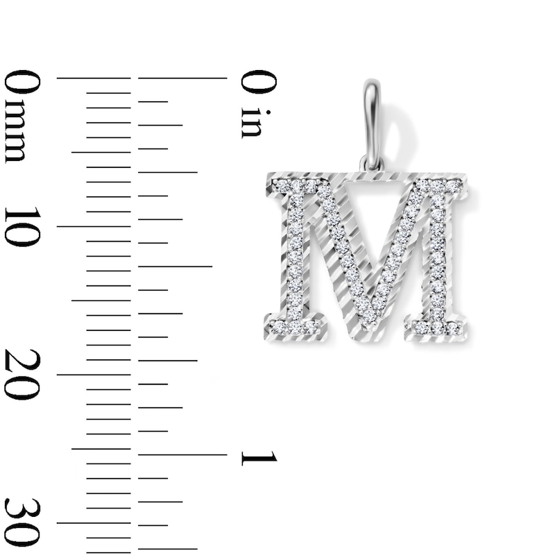 Solid Sterling Silver CZ Diamond Cut "M" Initial Necklace Charm