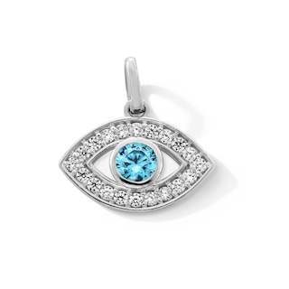 Sterling Silver Blue and White CZ Mini Evil Eye Necklace Charm