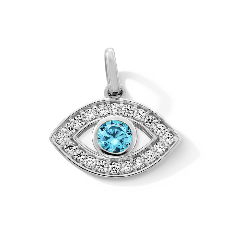 Sterling Silver Blue and White CZ Mini Evil Eye Necklace Charm