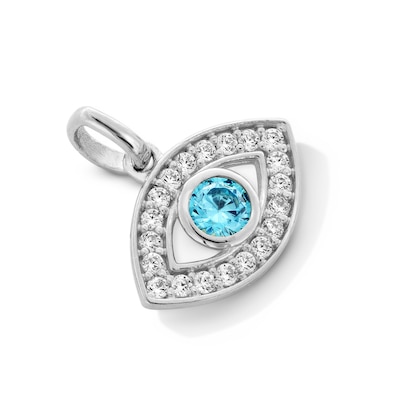 Sterling Silver Blue and White CZ Mini Evil Eye Necklace Charm