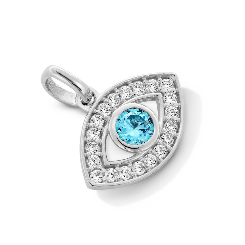 Sterling Silver Blue and White CZ Mini Evil Eye Necklace Charm