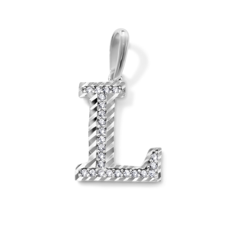 Solid Sterling Silver CZ Diamond Cut "L" Initial Necklace Charm
