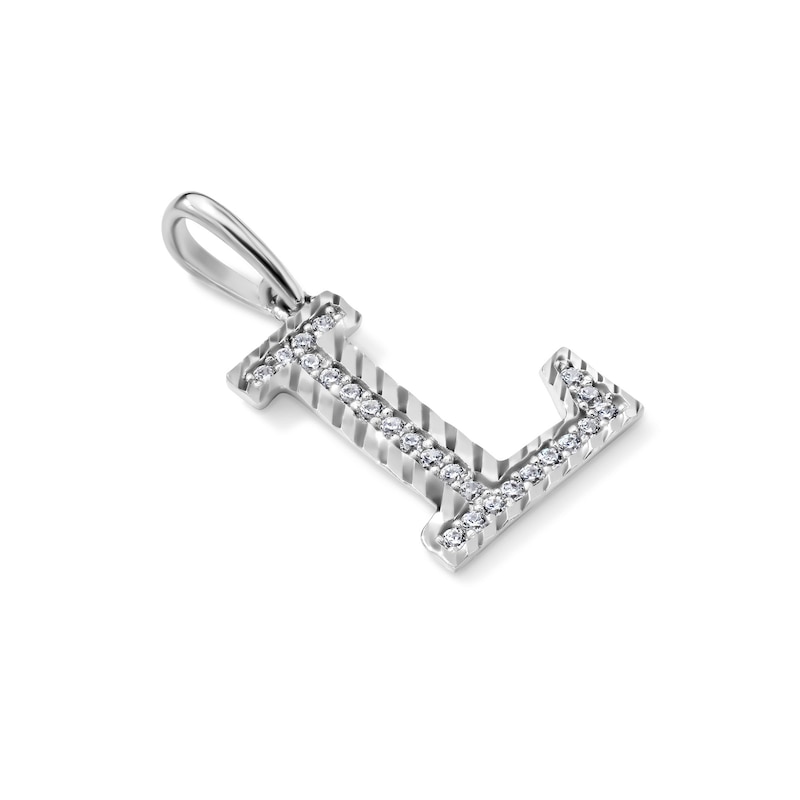Solid Sterling Silver CZ Diamond Cut "L" Initial Necklace Charm