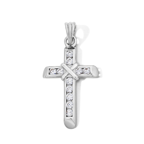 Sterling Silver CZ Rope Center Cross Charm