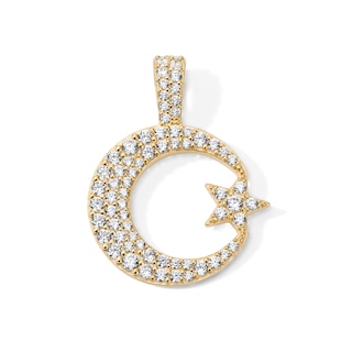 14K Gold Plated CZ Moon and Star Charm